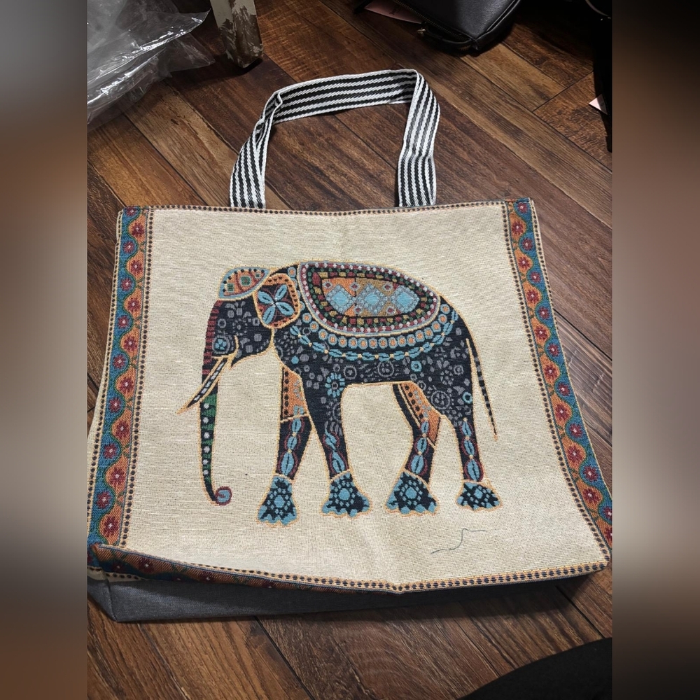 Elephant Print Canvas Tote Bag - Picture 1 of 3